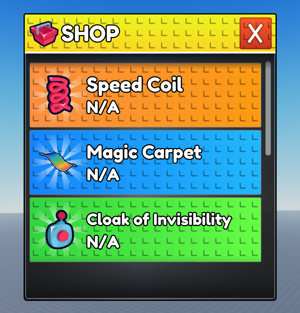 Roblox item shop UI